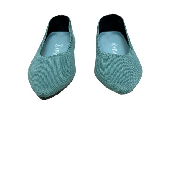 Vivaia Aria pointed toe knit washable teal green women's ballet flats sz 5 / 35 - Picture 3 of 8
